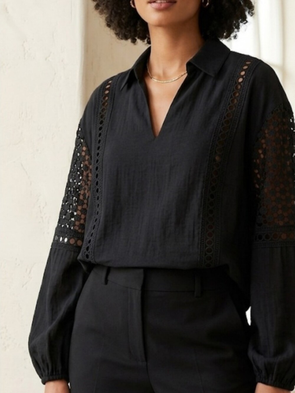 Tuckernuck | Jane Black Eyelet Crochet Lace Long Sleeve Blouse Top Romantic XS
